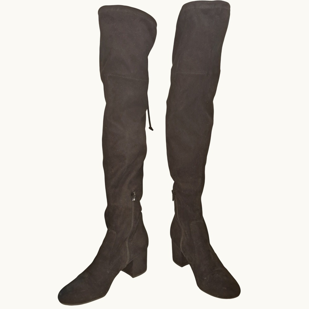 Unisa Black Faux Suede Over The Knee Block Heel Boots Women 8M Side Zip OTK